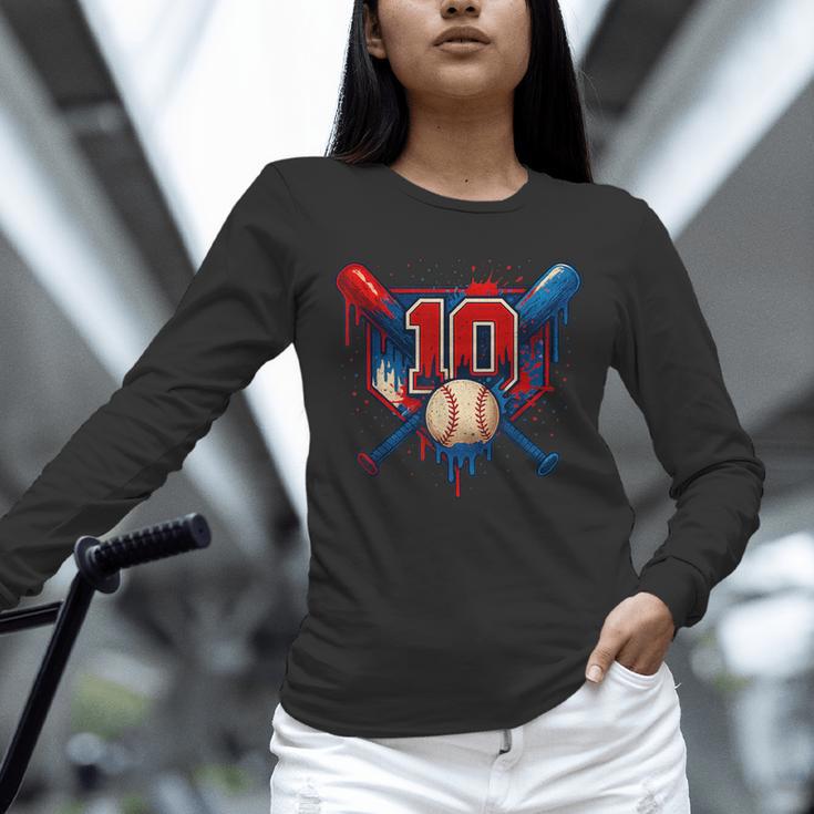 Baseball 10 Year Old Splash Drip 10th Birthday Boy Number 10 Unisex Long Sleeve T-Shirt