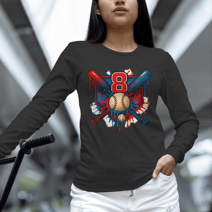 Baseball 8 Year Old Splash Drip 8th Birthday Boy Number 8 Unisex Long Sleeve T-Shirt Baseball 8 Year Old Splash Drip 8th Birthday Boy Number 8 Unisex Long Sleeve T-Shirt