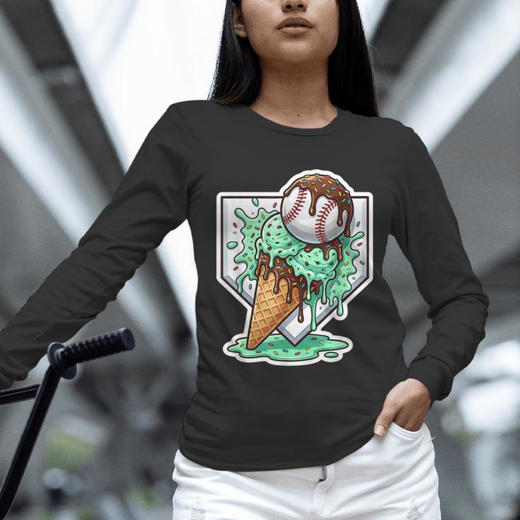 Baseball Boys Ice Cream Drip Baseball Boys Youth Mint Choco Unisex Long Sleeve T-Shirt