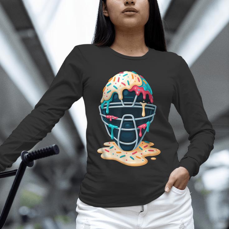 Baseball Catcher Mask Ice Cream Dripping Baseball Boy Youth Unisex Long Sleeve T-Shirt