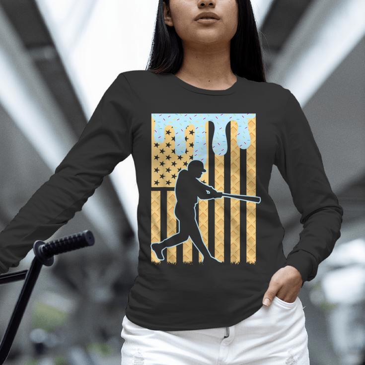 Baseball Drip Boys Dripping Ice Cream Baseball American Flag Unisex Long Sleeve T-Shirt