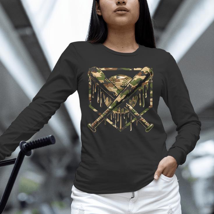 Baseball Drip Ice Cream Camo Home Plate Bats Sports Game Day Unisex Long Sleeve T-Shirt