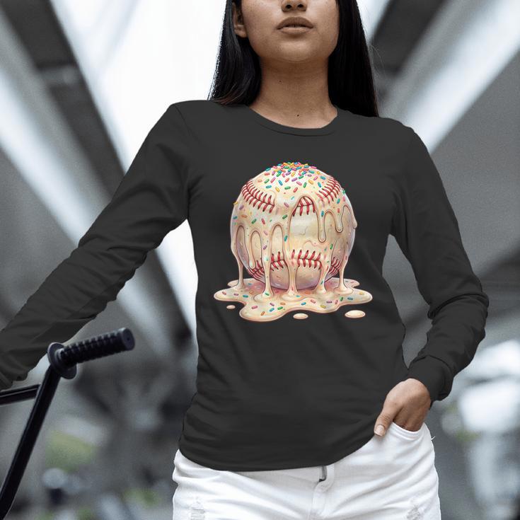 Baseball Drip Ice Cream Melting Illustration Unisex Long Sleeve T-Shirt