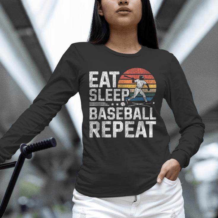 Baseball Fan Vintage Retro Eat Sleep Baseball Repeat Unisex Long Sleeve T-Shirt