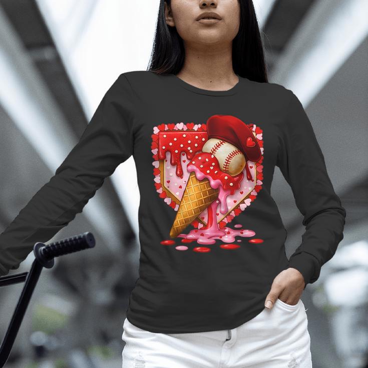 Baseball Heart Valentine Baseball Ice Cream Drip Boys Girls Unisex Long Sleeve T-Shirt