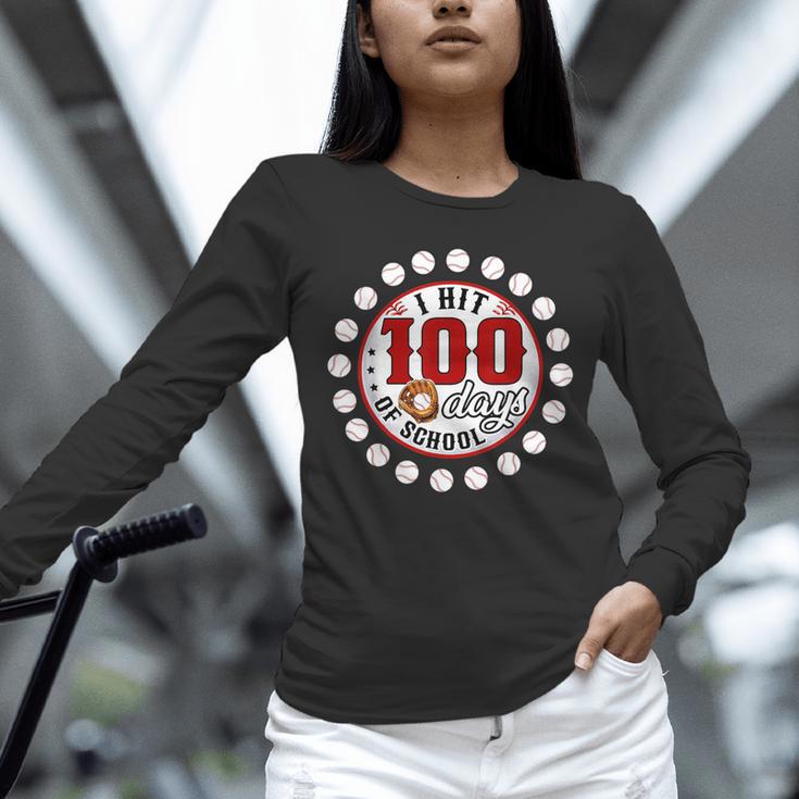 Baseball I Hit 100 Days Of School Baseball Player Kids Boys Unisex Long Sleeve T-Shirt