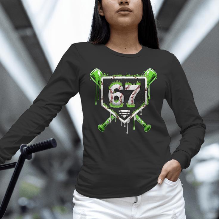 Baseball Ice Cream Drip Number 67 Player 67th Birthday Kids Unisex Long Sleeve T-Shirt