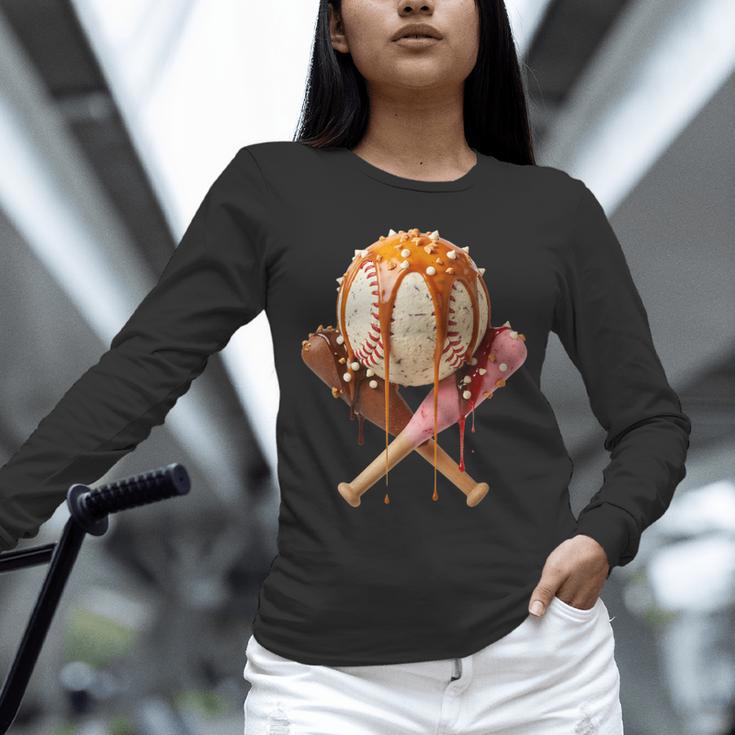 Baseball Ice Cream Drip Style Melting Ice Cream Youth Teen Unisex Long Sleeve T-Shirt