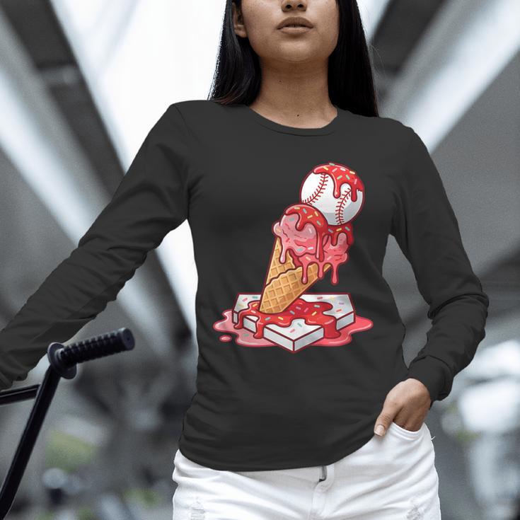 Baseball Ice Cream Drip Youth Strawberry Baseball Red Unisex Long Sleeve T-Shirt