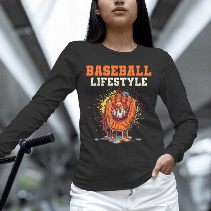 Baseball Lifestyle Ice Cream Drip Baseball Glove Crossed Bat Unisex Long Sleeve T-Shirt