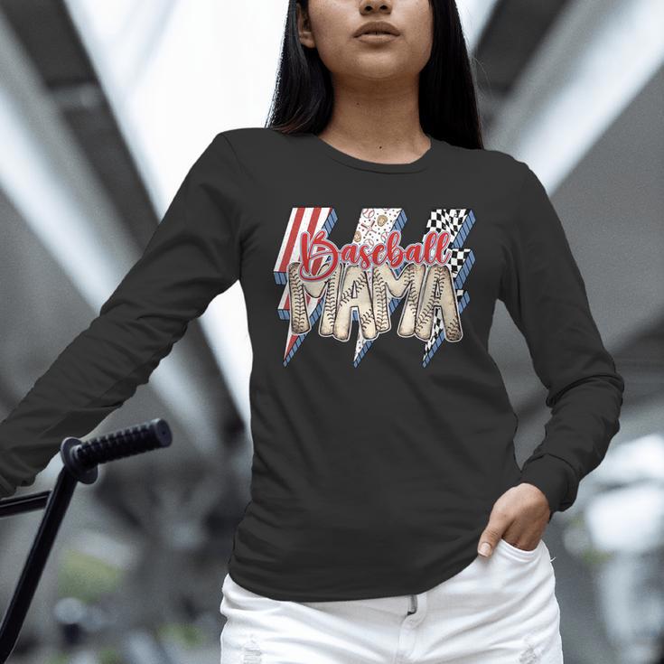 Baseball Mama Lightning Bolt Checkered Varsity Mother's Day Unisex Long Sleeve T-Shirt