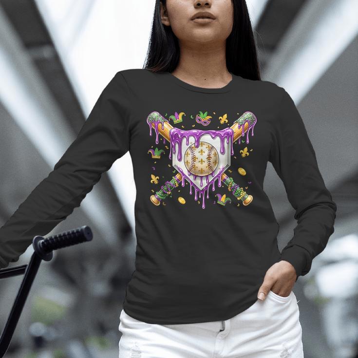 Baseball Mardi Gras Carnival Party Mask Ice Cream Drip Boys Unisex Long Sleeve T-Shirt