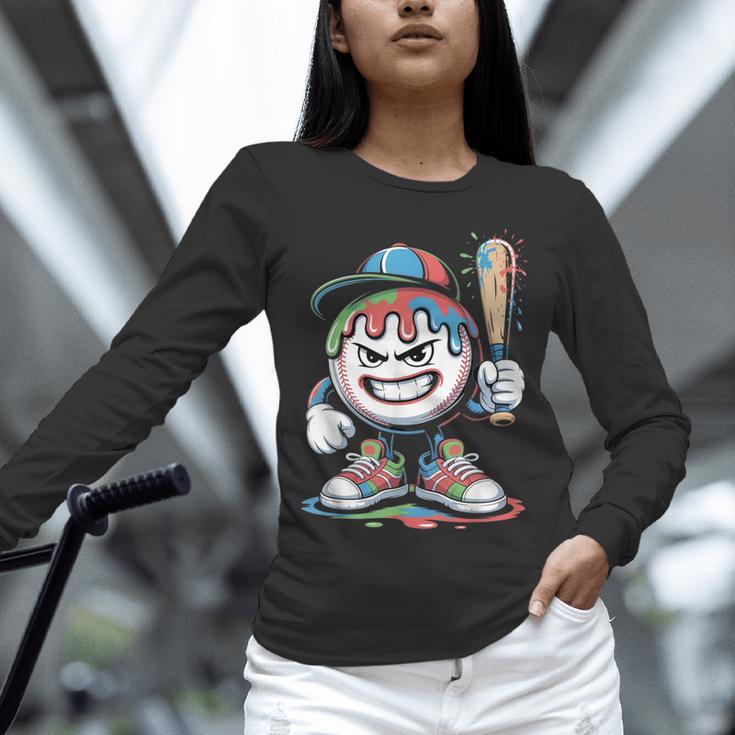 Baseball Mascot Attitude Graffiti Splash Bat Cap Unisex Long Sleeve T-Shirt Baseball Mascot Attitude Graffiti Splash Bat Cap Unisex Long Sleeve T-Shirt
