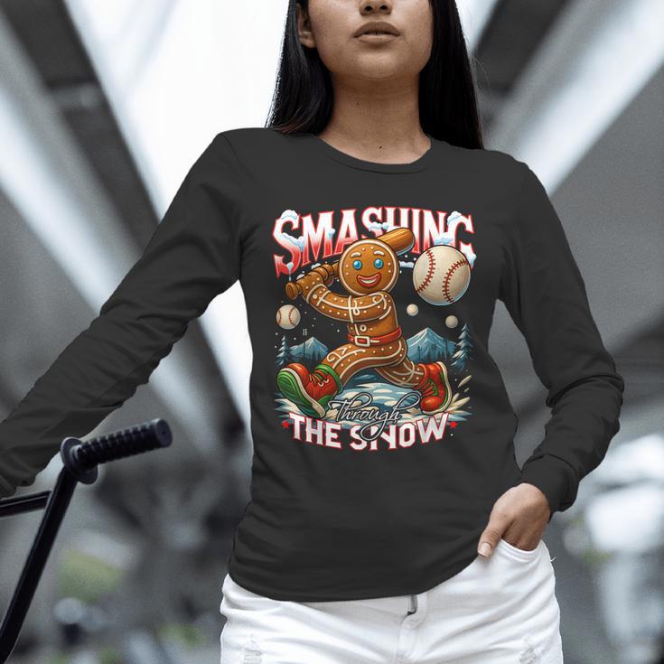 Baseball Player Christmas Gingerbread Smashing Through Snow Unisex Long Sleeve T-Shirt Baseball Player Christmas Gingerbread Smashing Through Snow Unisex Long Sleeve T-Shirt