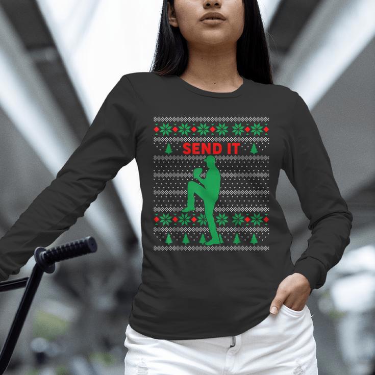 Baseball Player Christmas Pajama Send It Xmas PJs Boys Unisex Long Sleeve T-Shirt