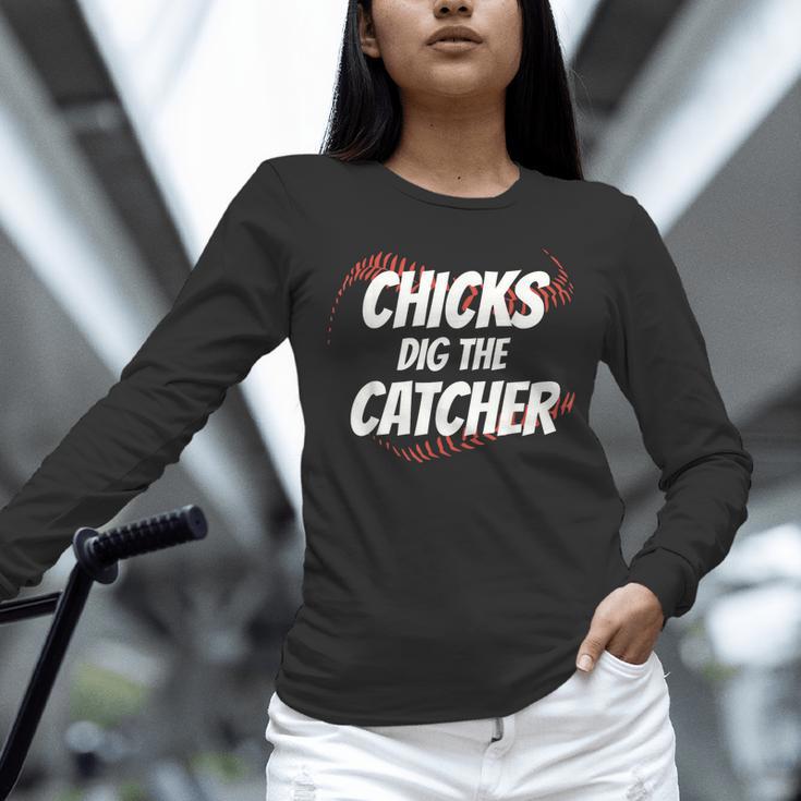 Baseball Seams Chicks Dig The Catcher Unisex Long Sleeve T-Shirt