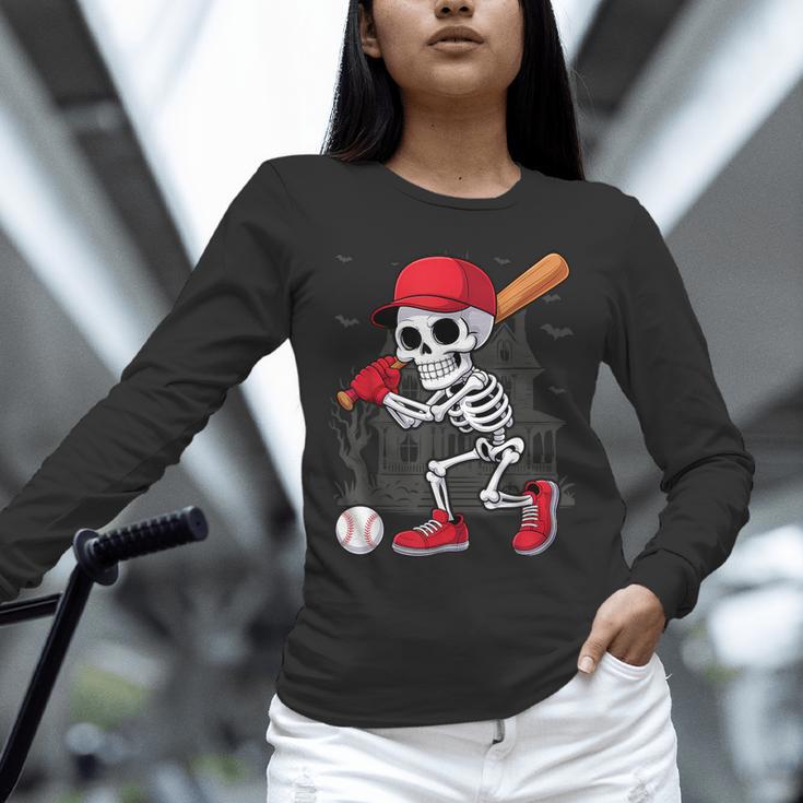 Baseball Skeleton Halloween Playing Unisex Long Sleeve T-Shirt Baseball Skeleton Halloween Playing Unisex Long Sleeve T-Shirt