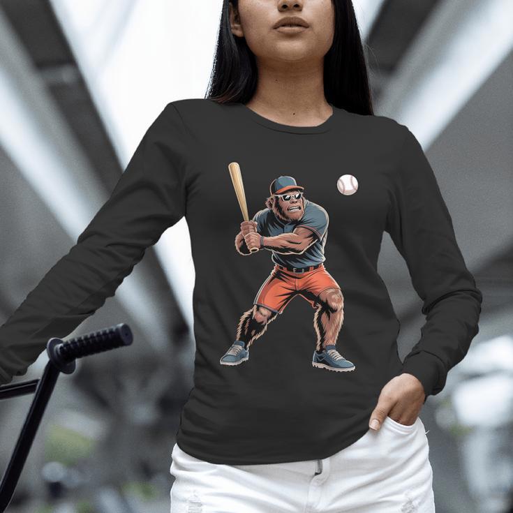 Bigfoot Playing Baseball Boys Kids Men Baseball Player Unisex Long Sleeve T-Shirt