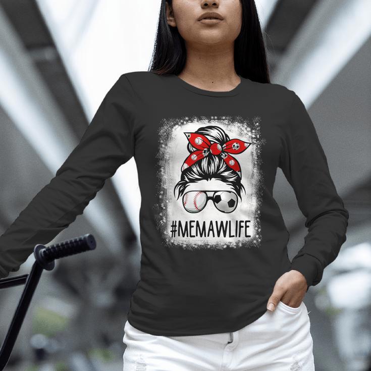 Bleached Memaw Life Soccer Messy Bun Baseball Game Day Unisex Long Sleeve T-Shirt