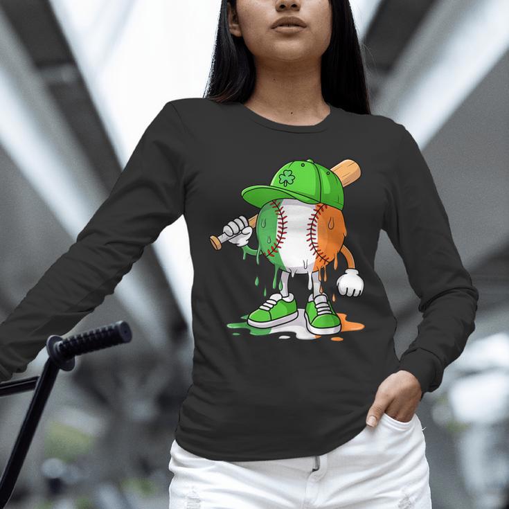Boys St Patricks Day Kids Baseball Player Ice Cream Drip Unisex Long Sleeve T-Shirt