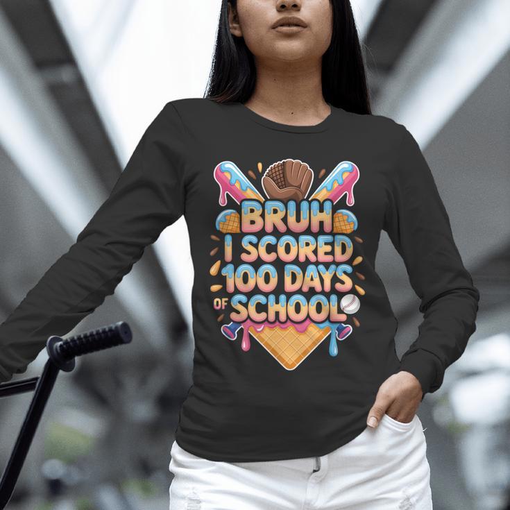 Bruh I Scored 100 Days Of School Baseball Ice Cream Drip Tee Unisex Long Sleeve T-Shirt