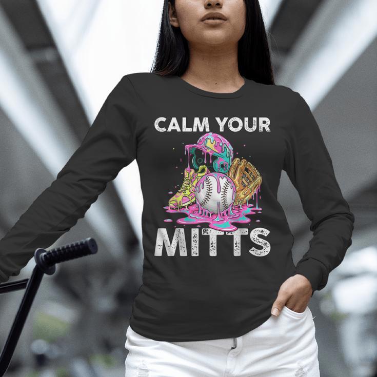 Calm Your Mitts Baseball Ice Cream Drip Crossed Bats Sport Unisex Long Sleeve T-Shirt Calm Your Mitts Baseball Ice Cream Drip Crossed Bats Sport Unisex Long Sleeve T-Shirt