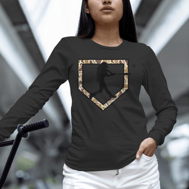 Camo Home Plate Camouflage Baseball Batter Youth Boys Unisex Long Sleeve T-Shirt