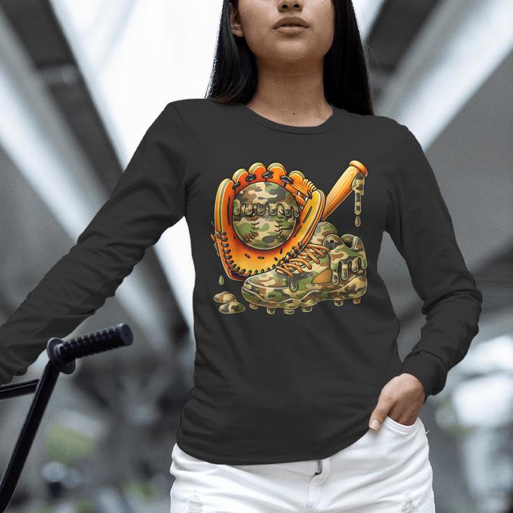 Camo Ice Cream Drip Baseball Stuff Baseball Drip Boys Unisex Long Sleeve T-Shirt