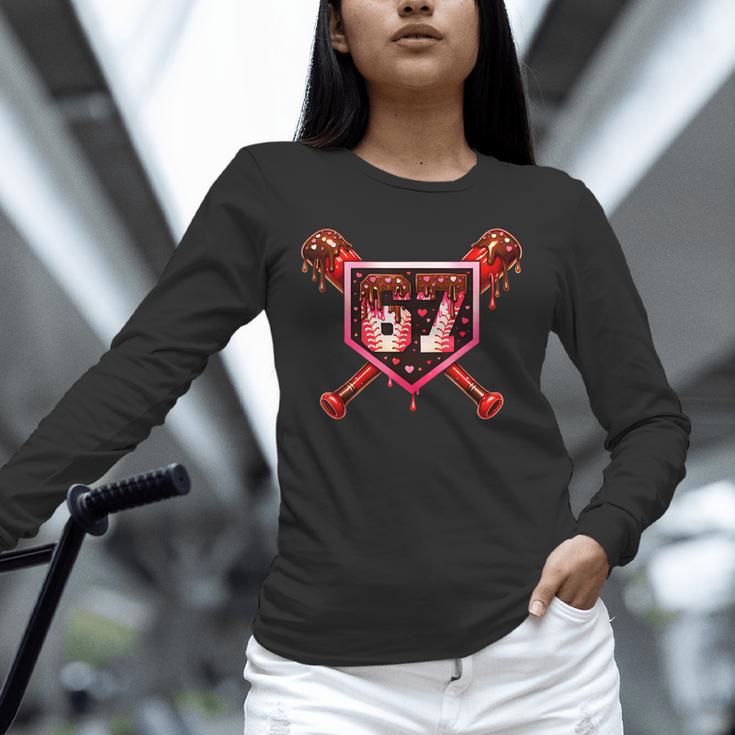 Chocolate 67 Drip Baseball Valentine Love Sports Unisex Long Sleeve T-Shirt