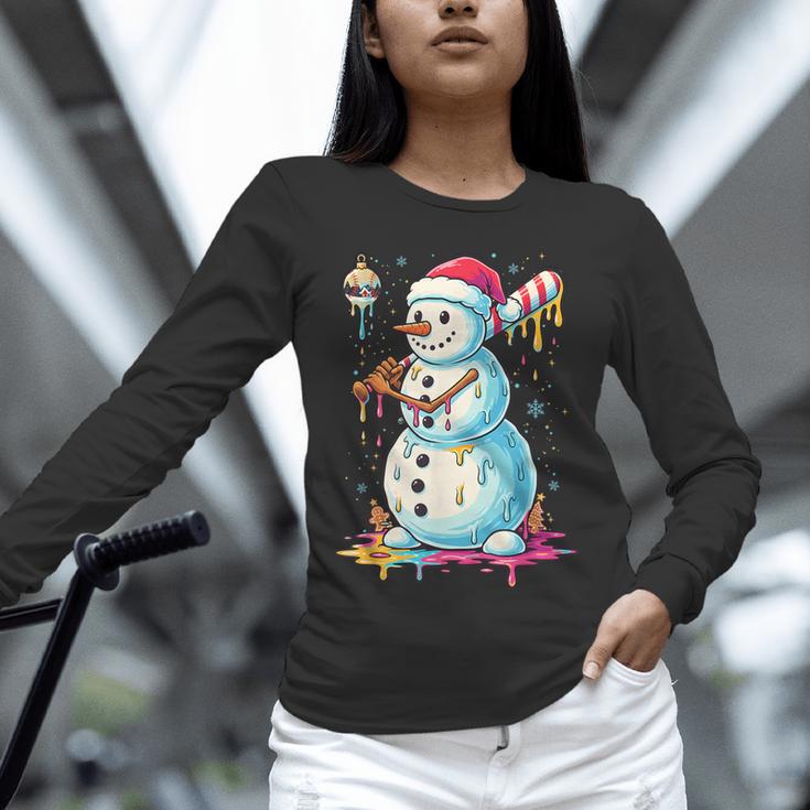 Christmas Baseball Snowman Drip For Boys Men Girls Women Unisex Long Sleeve T-Shirt