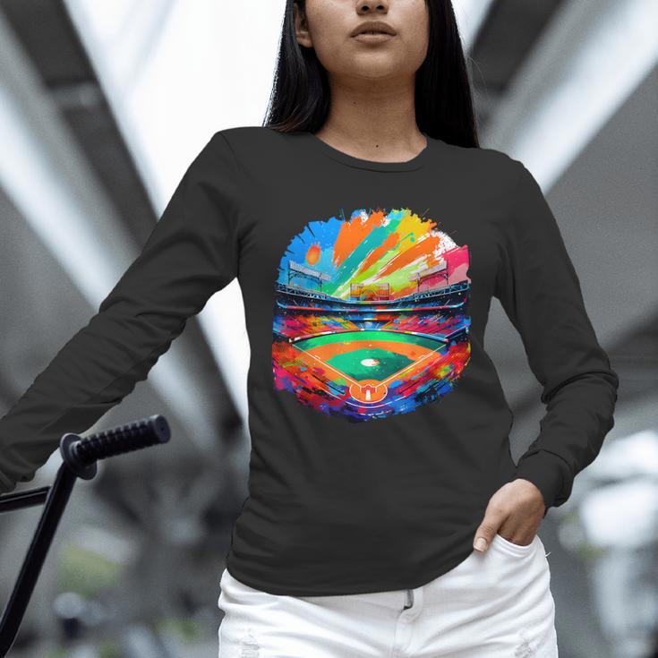 Colorful Baseball Field Home Run Baseball Player Fans Unisex Long Sleeve T-Shirt Colorful Baseball Field Home Run Baseball Player Fans Unisex Long Sleeve T-Shirt
