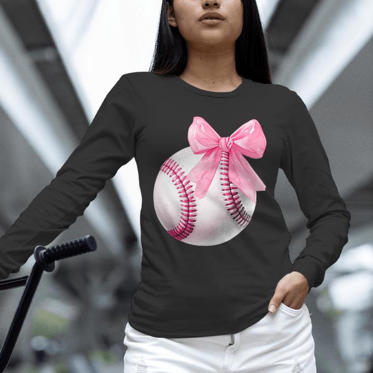 Cute Coquette Baseball Pink Bow Player & Fan Girls Unisex Long Sleeve T-Shirt Cute Coquette Baseball Pink Bow Player & Fan Girls Unisex Long Sleeve T-Shirt