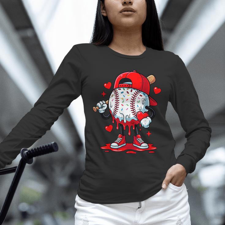 Cute Game Day Baseball Ice Cream Drip Valentine Love XOXO Unisex Long Sleeve T-Shirt