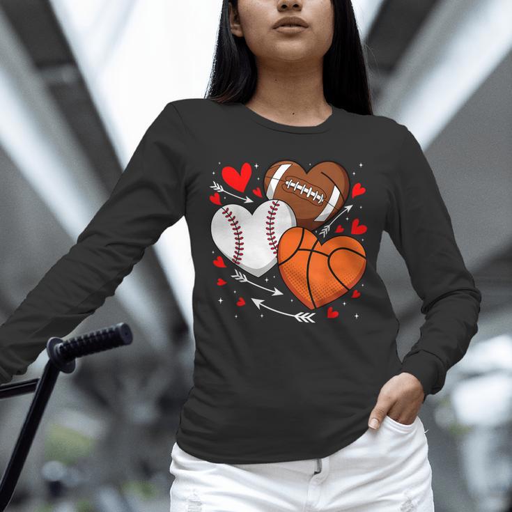 Cute Heart Baseball Basketball Football Valentine Boy Men Unisex Long Sleeve T-Shirt