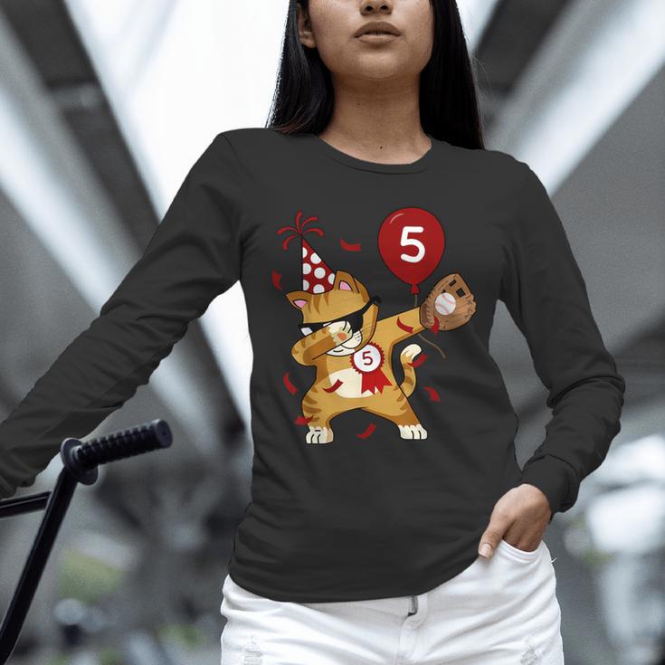 Dabbing Cool Cat Baseball 5th Birthday Unisex Long Sleeve T-Shirt