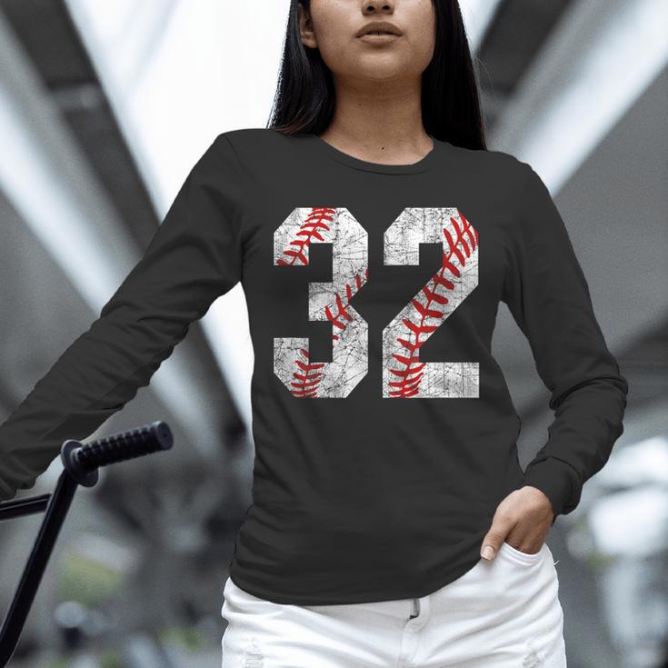 Distressed Baseball Number 32 Jersey Uniform Player Fan Unisex Long Sleeve T-Shirt Distressed Baseball Number 32 Jersey Uniform Player Fan Unisex Long Sleeve T-Shirt