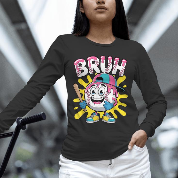 Drip Baseball Boy Youth Kid Ice Cream Dripping Baseball Bruh Unisex Long Sleeve T-Shirt