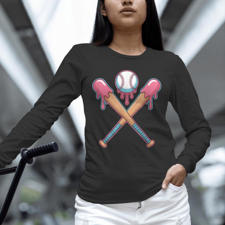 Dripping Pink Baseball Crossed Bats Summer Unisex Long Sleeve T-Shirt
