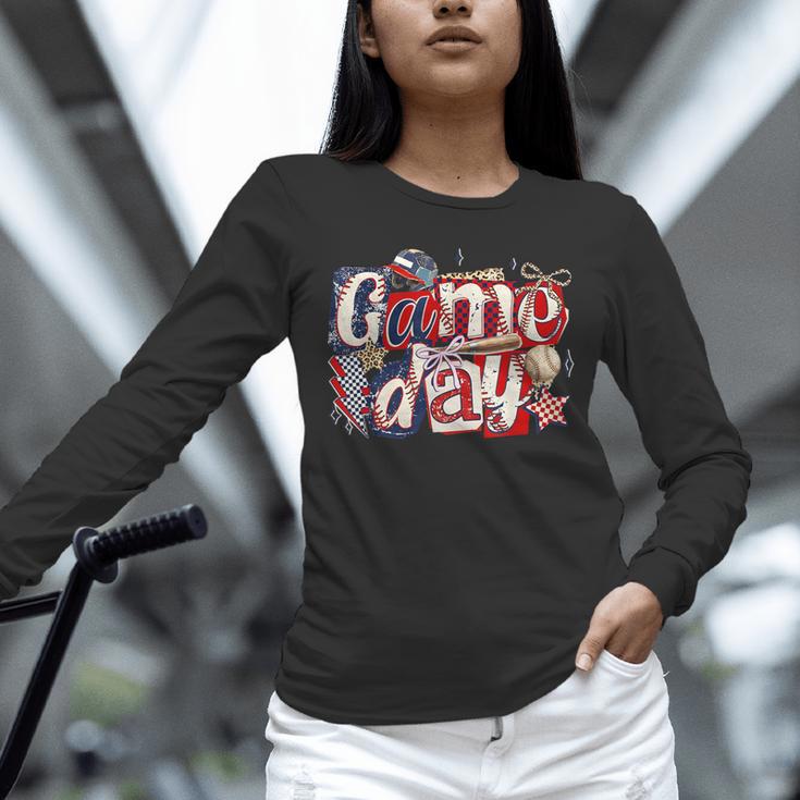 Game Day Baseball Leopard Coquette Bow Mama Mom Sister Unisex Long Sleeve T-Shirt