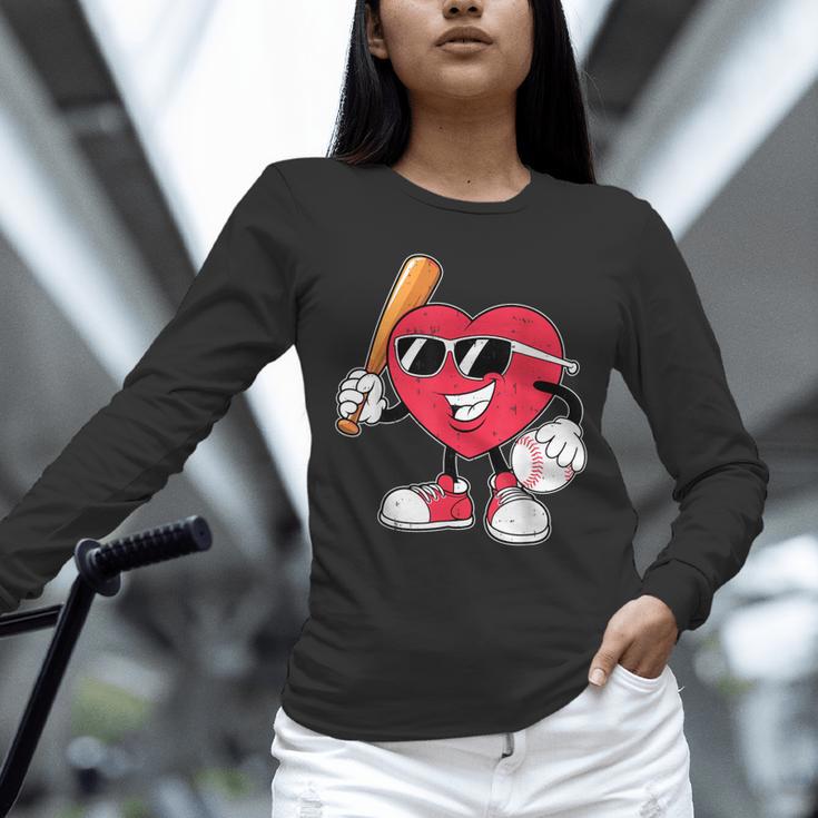 Heart Play Baseball Valentine's Day Teens Boys Girls Kids Unisex Long Sleeve T-Shirt