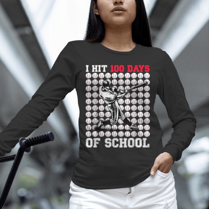 I Hit 100 Days Of School Baseball 100th Day Boys Kids Unisex Long Sleeve T-Shirt