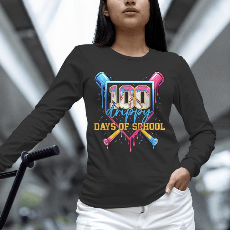 HUGvyn 100 Drippy Days Of School Baseball Ice Cream 100 Days Unisex Long Sleeve T-Shirt