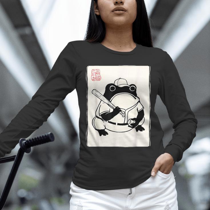 Japanese Grumpy Frog Baseball Player Baseball Unisex Long Sleeve T-Shirt Japanese Grumpy Frog Baseball Player Baseball Unisex Long Sleeve T-Shirt