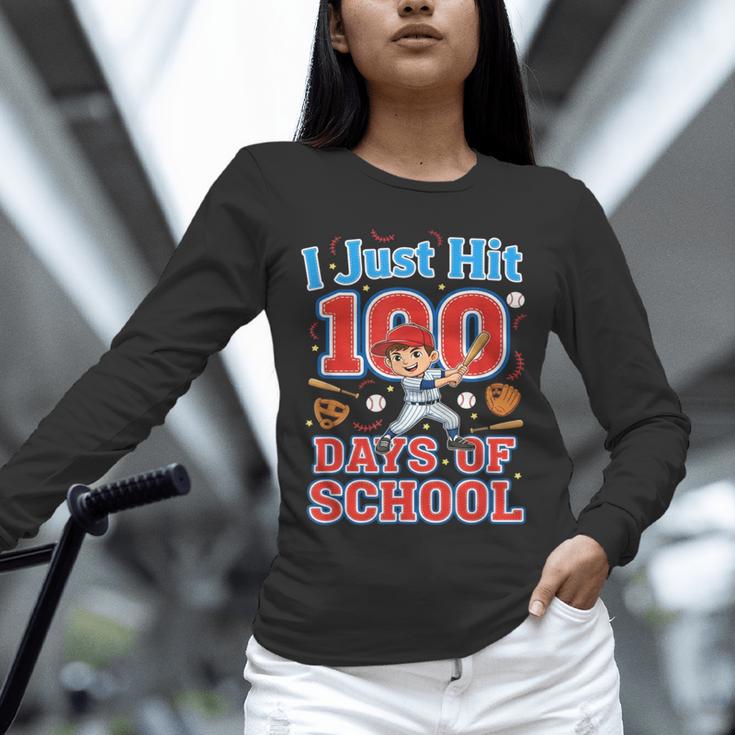 I Just Hit 100 Days Of School Baseball 100th Day Boys Kids Unisex Long Sleeve T-Shirt