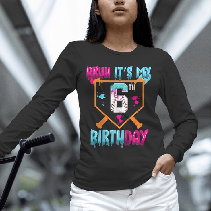 Kids Baseball Drip Bruh It's My 6th Birthday Boy Ice Cream Drip Unisex Long Sleeve T-Shirt