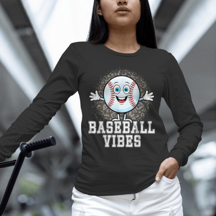 Leopard Baseball Vibes Game Day Softball Life Mom Unisex Long Sleeve T-Shirt