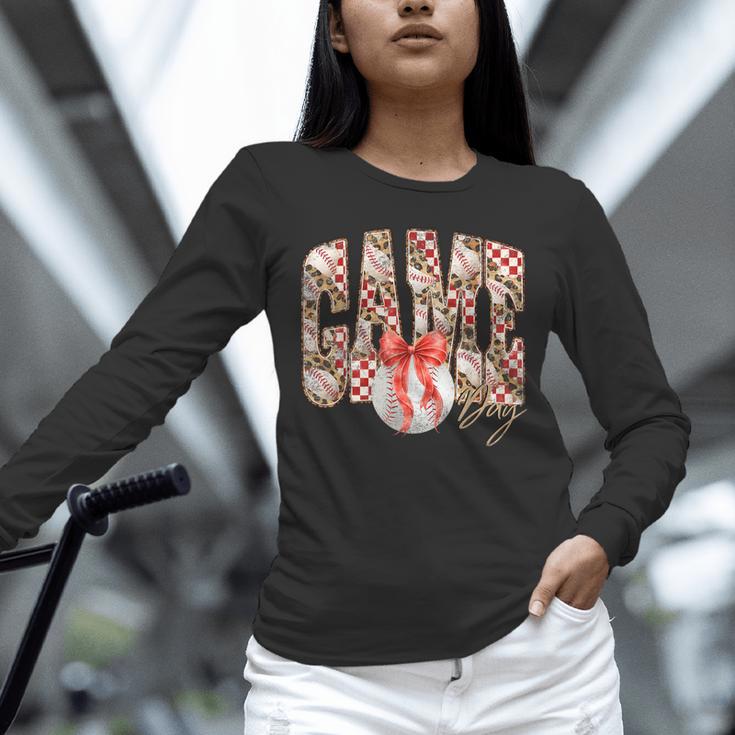 Leopard Checkered Game Day Baseball Coquette Bow Women Girls Unisex Long Sleeve T-Shirt Leopard Checkered Game Day Baseball Coquette Bow Women Girls Unisex Long Sleeve T-Shirt