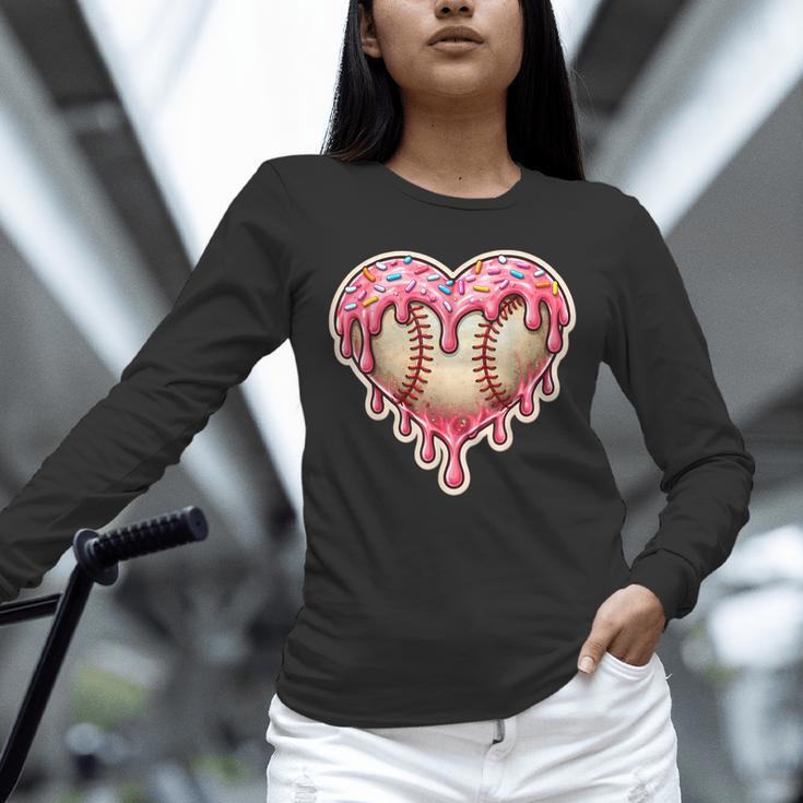 Melting Baseball Drip Heart Softball Player Lover Ice Cream Unisex Long Sleeve T-Shirt