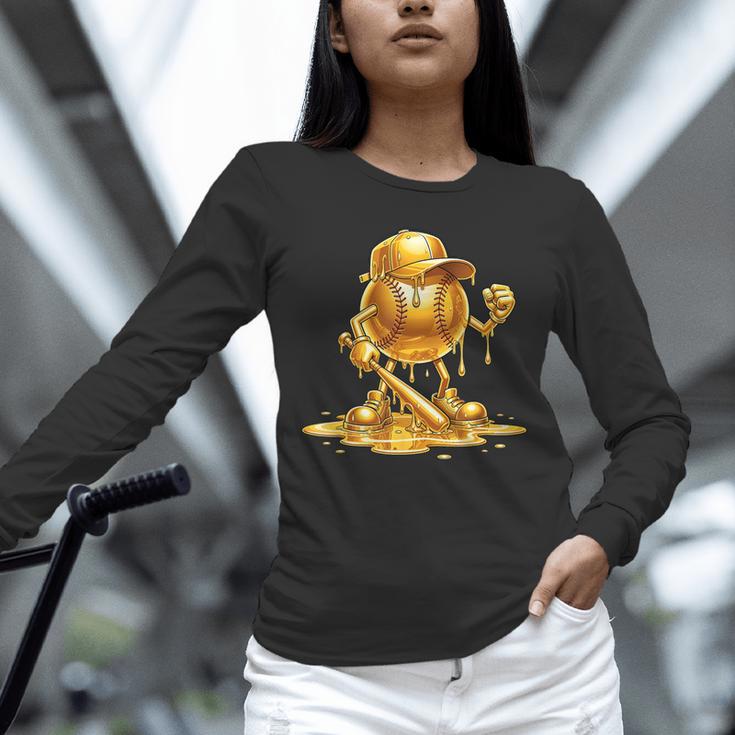 Melting Baseball Mascot Slugger Bat Cap Cartoon Unisex Long Sleeve T-Shirt Melting Baseball Mascot Slugger Bat Cap Cartoon Unisex Long Sleeve T-Shirt