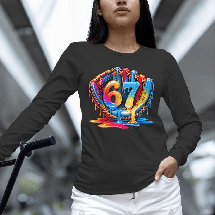 Number 67 Baseball Glove Ice Cream Drip Six Seven Meme Unisex Long Sleeve T-Shirt